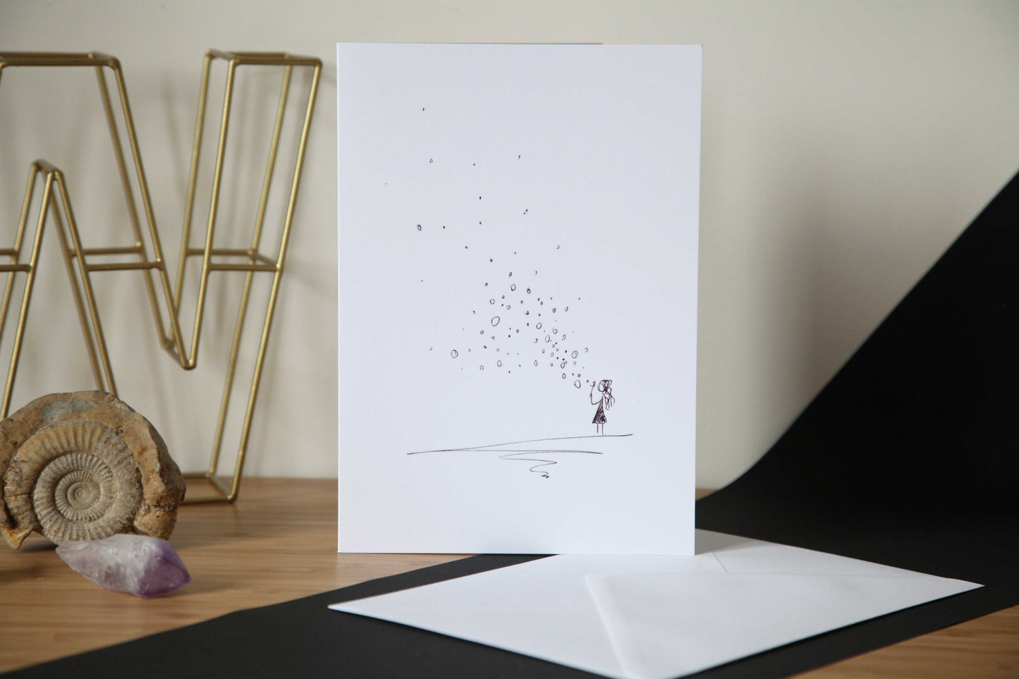 Girl Blowing Bubbles, Birthday Card