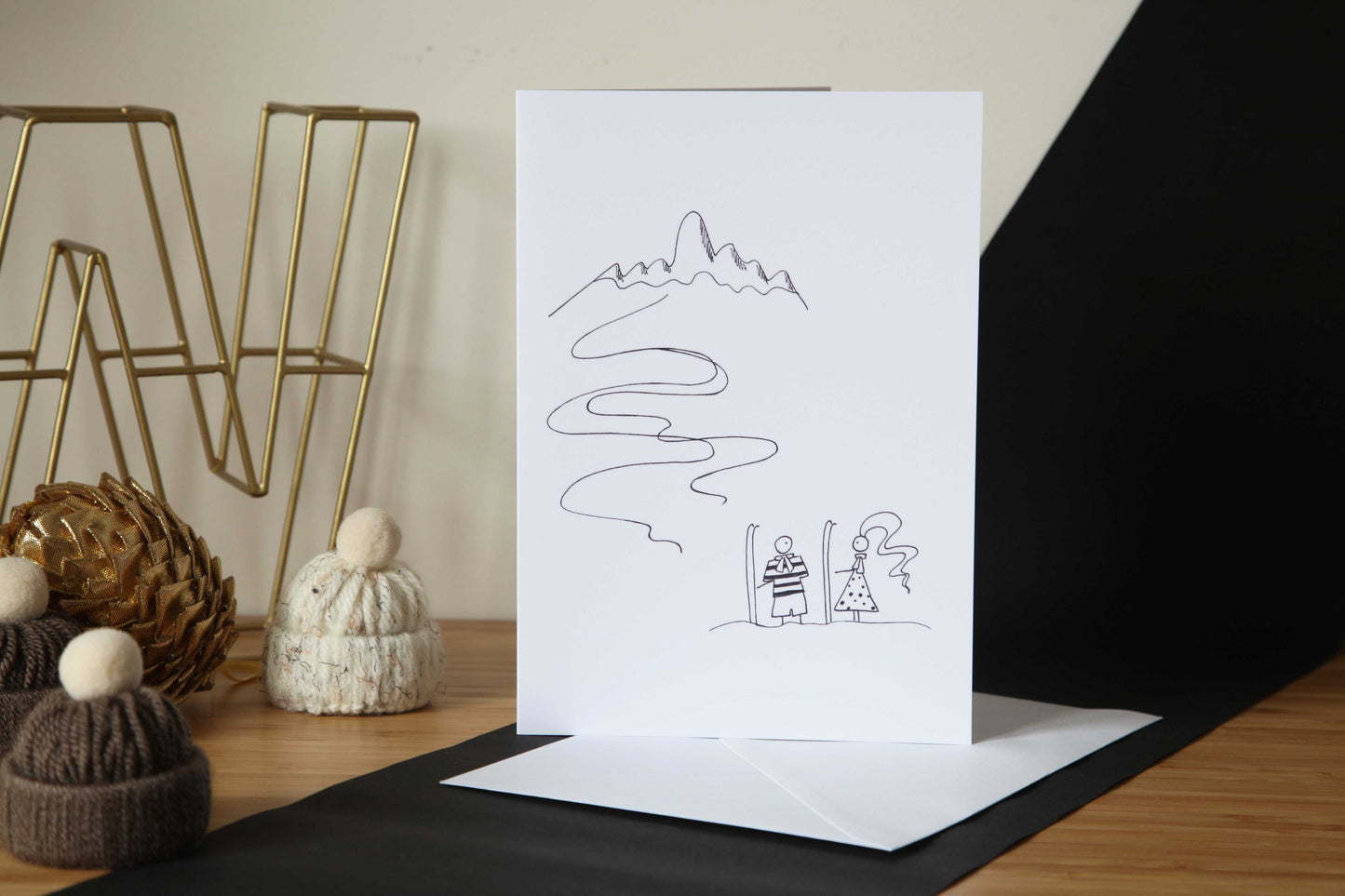 Christmas Card - little boy and girl go skiing