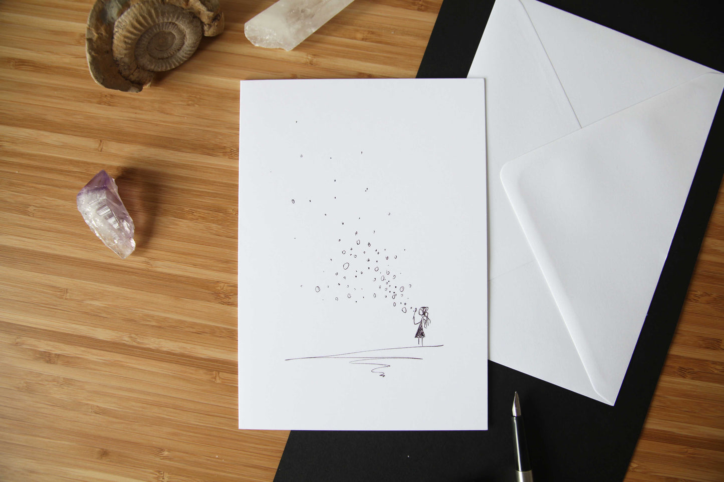 Girl Blowing Bubbles, Birthday Card