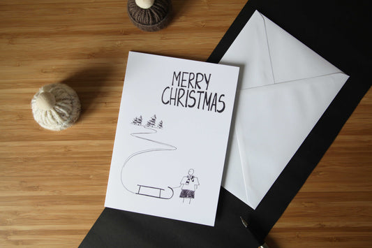 Christmas Card - Little Boy with Sledge