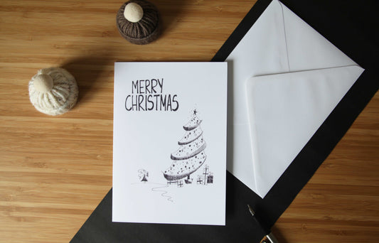 Christmas Card - Little Girl and Tree